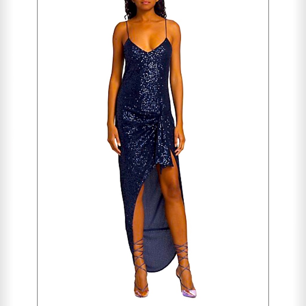 CAROLINE CONSTAS Navy Koren Sequined Maxi Dress M